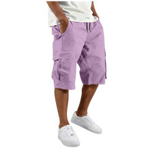 Mens Cargo Shorts Drawstring Casual Shorts Outdoor-Lavender M
