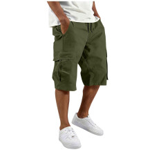 Mens Cargo Shorts Drawstring Casual Shorts Outdoor-Army Green L
