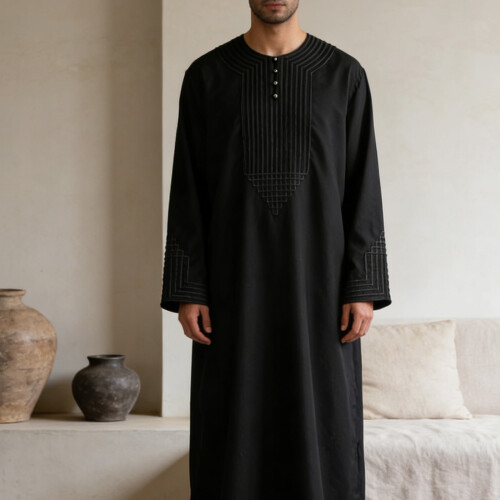 Stylish Islamic Thobe For Gentlemen Soft Polyester-Black S 1