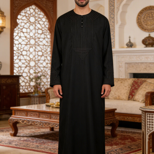 Stylish Islamic Thobe For Gentlemen Soft Polyester-Black S 2