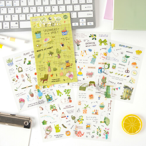 6Sheets Waterproof PET Scrapbooking Sticker for- flower 2