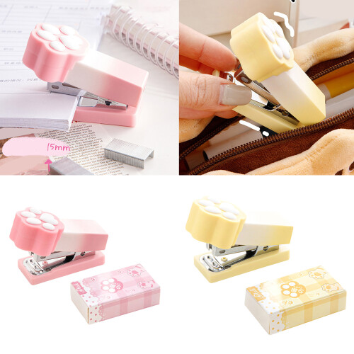 Small Plastic Cats Paws Stapler Strong Construction Tiny-Pink 2