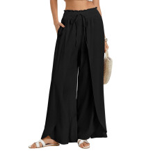 Flowys Beach Pants Summer Palazzo Pant High Waist Side-Black M