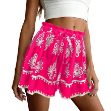 Womens Casual Drawstring Shorts  Elastic Waist-Fuchsia XL