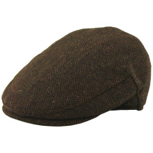 (Brown, M) Hawkins Wool Herringbone Flat Cap