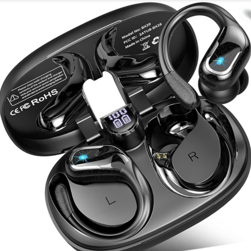 Bluetooth 5.4 Sport Wireless Earbuds, 75H Playback Stereo Headphones With 4 Enc Mic, Ipx8 Waterproof Earhooks, Led Display For Running 9133779698923