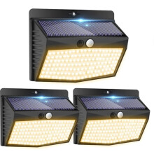 Warm White Solar Lights Outdoor, 3-Pack 138 LED Motion Sensor Security Lamps, IP65 Waterproof, 3 Modes Wall Light for Yard Garden