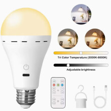 2-Pack E27 Rechargeable LED Bulbs with Remote, USB-C Dimmable 7W Touch Control, 3 Color Modes & Timer for Home Power Outage, Camping
