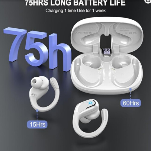 Ασύρματα ακουστικά Bluetooth 5.4 2026, στερεοφωνικά αθλητικά ακουστικά 75H με 4 μικρόφ 1