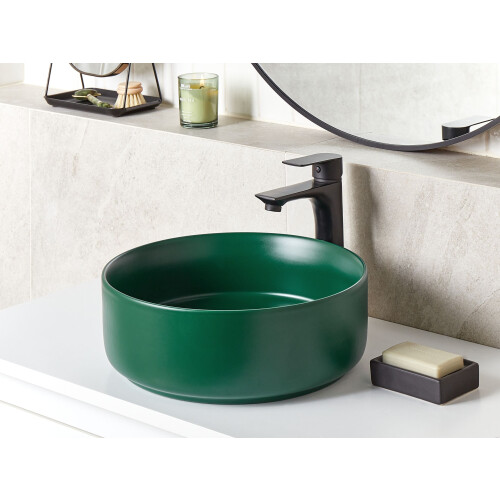 Beliani Countertop Basin GUDAR  370 mm Ceramic Dark Green 1