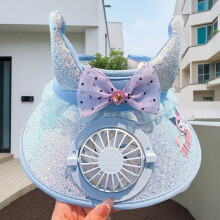 (Blue Fan)Kuromi Kids Sun Hat Children Girls Boys Lightweight Sunshade Cap With Wide Brim