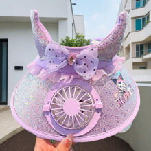 (Purple Fan)Kuromi Kids Sun Hat Children Girls Boys Lightweight Sunshade Cap With Wide Brim