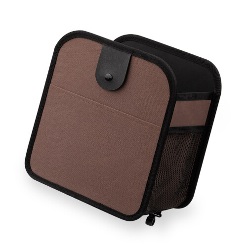 Foldable Hanging Car Garbage Bin With Multiple Storage-Brown