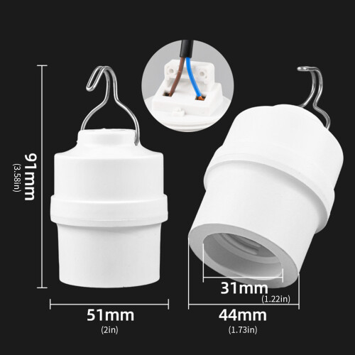 White E27 Pendant Lamp Holder 2Pcs/set With Hook For Ceiling 2