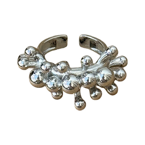 Moderner geometrischer Metallperlenring mit offenem Band,-Silber