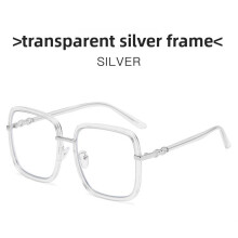 (Silver)Lunettes carrées surdimensionnées style féminin avec protection contre la lumière bleue pour femme homme