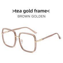 (Gold Tint)Lunettes carrées surdimensionnées style féminin avec protection contre la lumière bleue pour femme homme