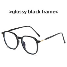 (Black)Lunettes plates géométriques élégantes avec verres en résine et monture en métal pour visage long