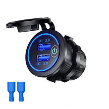 Compact 18W Quick Charge Car USB Chargers Blue Indicator Light