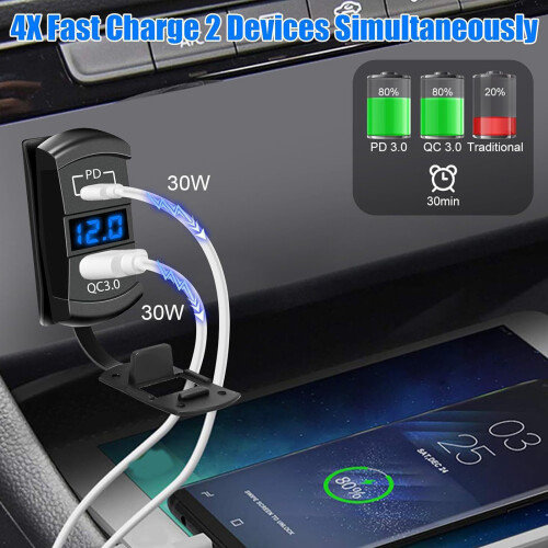 Quick Charge 3 0 USB Car Charging Adapter With Digital-Blue 1
