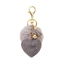 Trendy Heart Charm Key Chain With Glittering Stones And-Gray