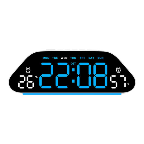 LED Digital Alarm Clock Electric Desk-White shell blue lig