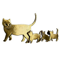 Entzückende Katzen-Familienbrosche, elegante Anstecknadel-Gold