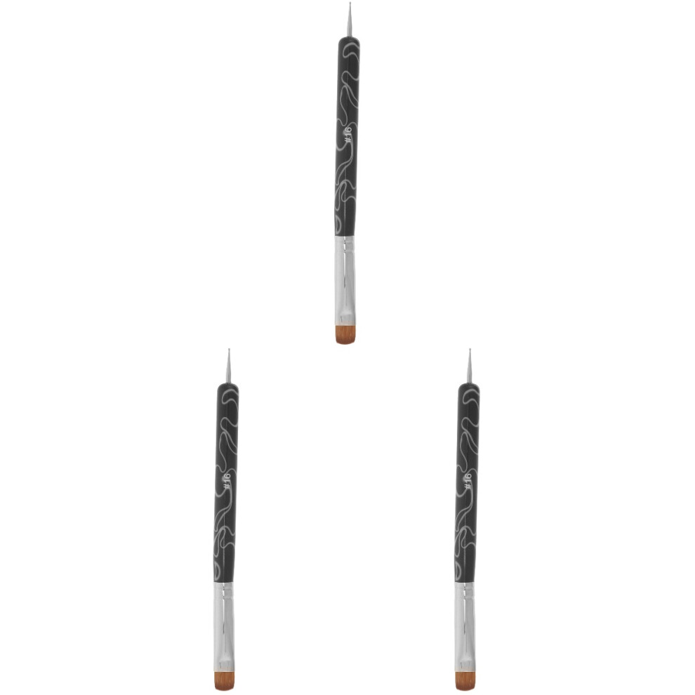 Inoomp Black 3Pcs Nail Painting Tools Double Head Manicure Brush Nail Pens