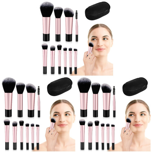 30Pcs Black Mini Makeup Brush Set Travel Friendly with Case
