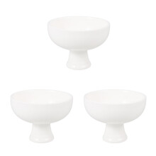 3Pcs Beige Ceramic Footed Pastry Bowl Table Decor Household Dessert