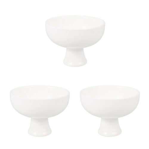 3Pcs Beige Ceramic Footed Pastry Bowl Table Decor Household Dessert