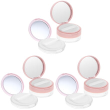 6Pcs Compact Pink Plastic Loose Powder Storage Case with Elastic Puff