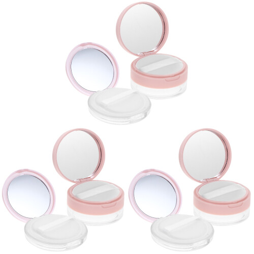 6Pcs Compact Pink Plastic Loose Powder Storage Case with Elastic Puff