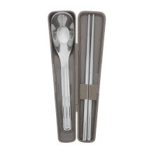 1Set Brown Stainless Steel Camping Eating Utensils Set with PP Handle