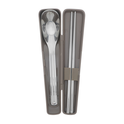 1Set Brown Stainless Steel Camping Eating Utensils Set with PP Handle