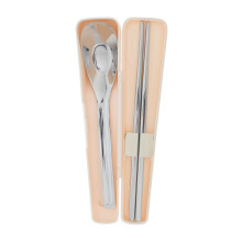 1Set Outdoor Flatware Utensils Stainless Steel Chopsticks Spoon Beige