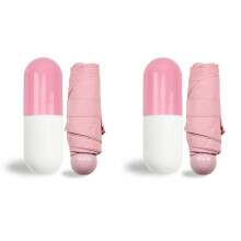2Pcs Windproof Pink Compact Umbrella with Portable Capsule Case