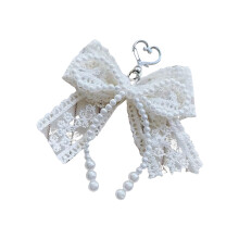 Delicate Pearls And Lace Bowknot Pendant Charm Keyring For Keys
