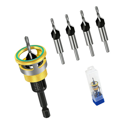 Countersink Drill Bits Set with Depth Stop Woodworking-Gold