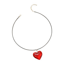 Red Heart Pendant Necklace With Leather Strap Clavicle-35mm