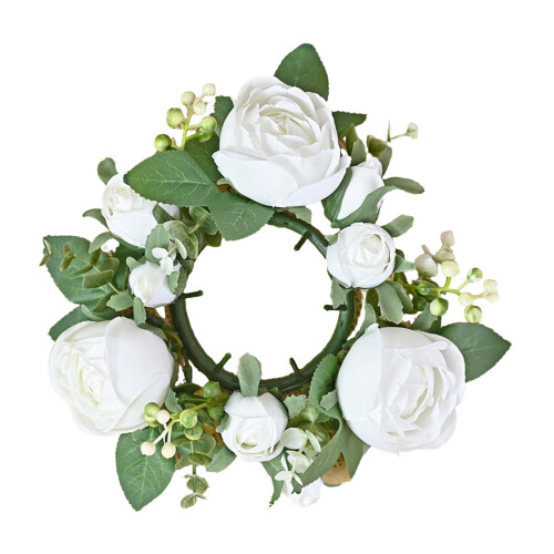 Artificial Flower Wreath Valentine's Day Candle Stand-White