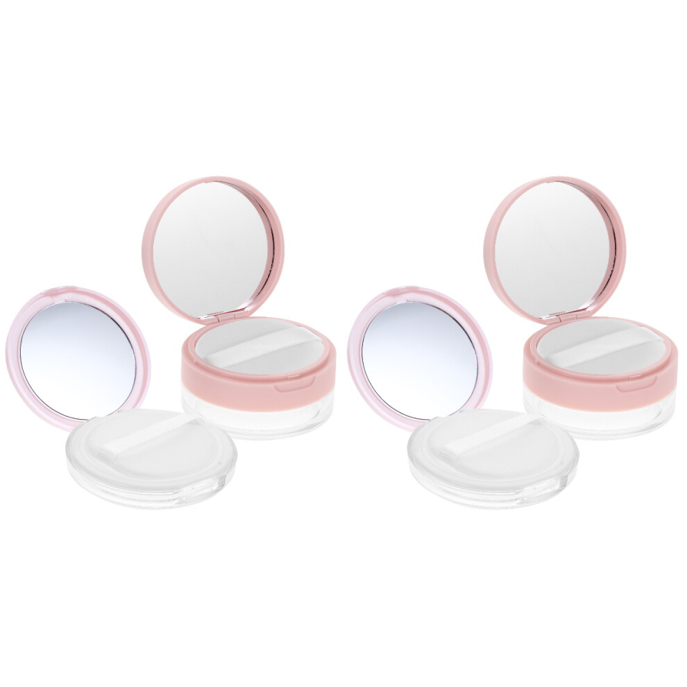 Iplusmile Pink 4Pcs Travel-Size Plastic Powder Dispenser With Mirror And Puff
