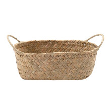 Handmade Woven Storage Basket Straw Food Container Makeup Organizer Rattan Breadfruit Case Holder(S,24X15X9cm)