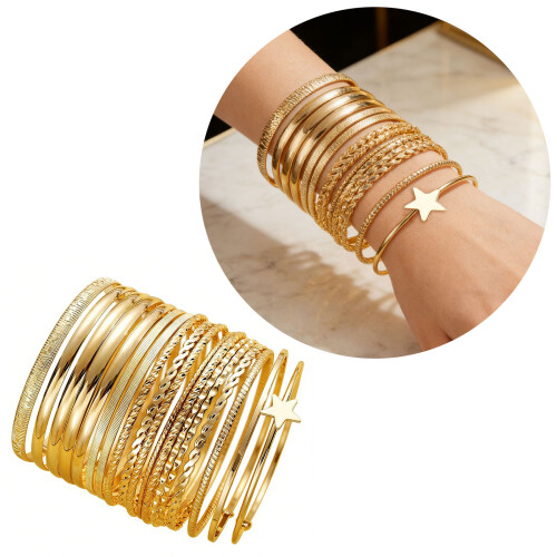 Black Coated Star Shaped Wristbands 18 Pieces Iron Bangle-201 2