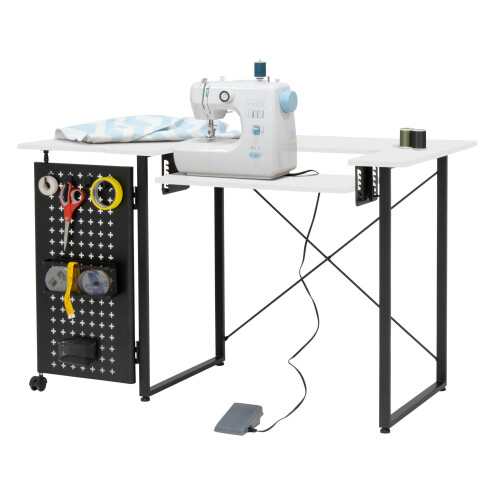 Sewing Online Sewing Table with Fold-out Storage Panel, White/Black Legs 1