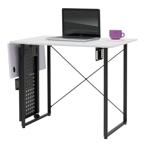 Sewing Online Sewing Table with Fold-out Storage Panel, White/Black Legs 2