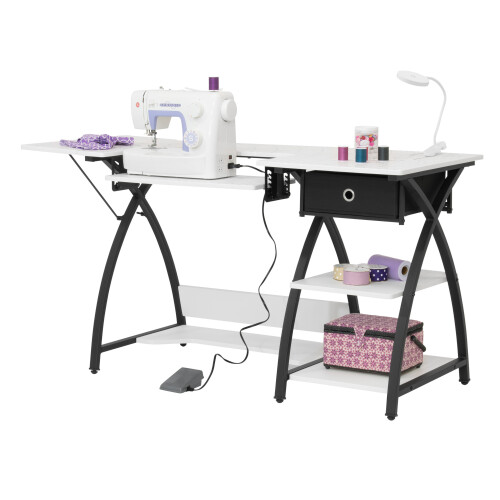 Sewing Online Large Sewing Table, with Gridded White Top and Black Legs 1