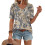Women's  Short Sleeve Button-Down V-Neck Shirts-Dark Grey L 1