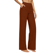 Sportliche Damen-Hose aus Baumwollleinen mit hoher-Kaffee S