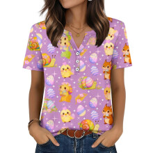 Women's T-Shirts, V-Neck, Short Sleeve, Elegant Casual-Purple L